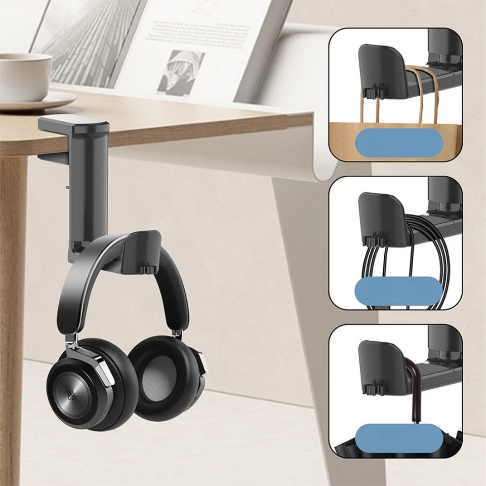 Soporte giratorio para auriculares PC soporte para auriculares para juegos ajustable debajo del escritorio Foto 3 de 4