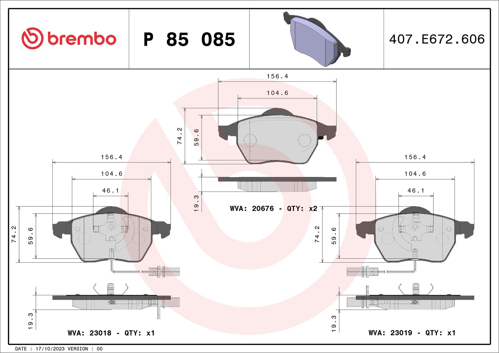 Brake Pads Set fits VW PASSAT 3B3, 3B6 2.0D Front 03 to 05 Brembo 3BD698151 New - Image 51
