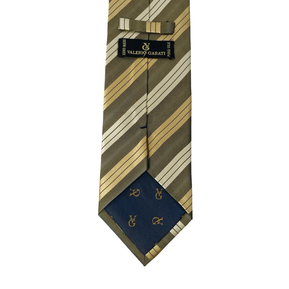 Corbata para hombre Valerio Garati seda dorada oliva rayas hecha a mano vintage Foto 2 de 4