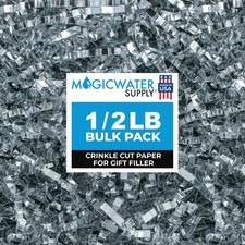Crinkle Cut Paper Shred Filler, Gift Wrapping, Basket, Silver Metallic, 1/2 LB