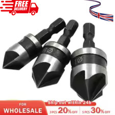 3x Hex Shank HSS Countersink Wood Drill Bit Set 5 Flutes Holes