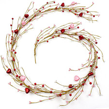 Pearlescent Valentine s Day Garland - 6ft Red, White, Pink Heart Decor