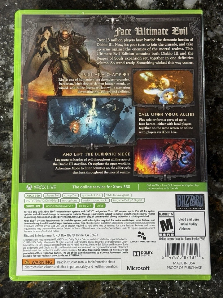 Diablo 3 Reaper of Souls Ultimate Evil Edition (Microsoft Xbox 360) COMPLETO CIB Foto 4 de 4