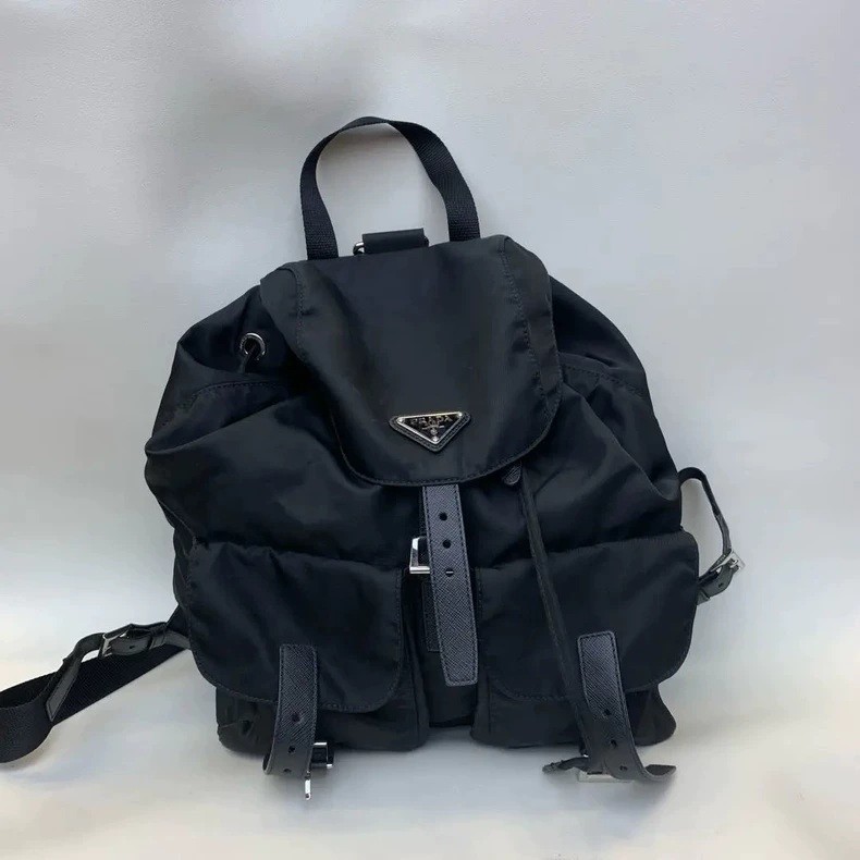 Prada Re-Nylon Saffiano Leather Triangle Logo Backpack Black | eBay