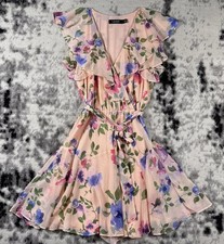 Lauren Ralph Spring Dress Womens Size 2 Pink Faux Wrap Belted V-Neck Fit Flare S