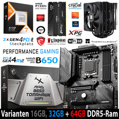 PC Bundle Ryzen 7 9800X3D MSI B650 Tomahawk Wifi mit 16, 32 + 64GB DDR5 Ram Kit