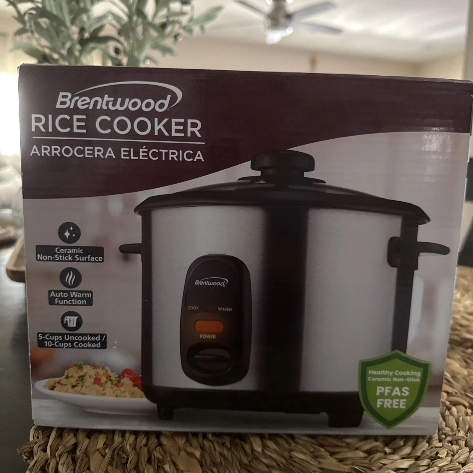 Brentwood Appliances Rice Cooker 5-Cup Silver Non-Stick Auto Warm Glass Lid 795