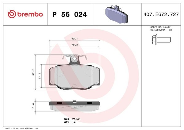 Brembo Bremsbelagsatz, Scheibenbremse P 56 024 FüR Nissan-image