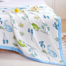 J-pinno Dinosaur Muslin Blanket Reversible 100 Cotton 6 Crib 46 X 56, Dino