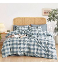 Gingham Cotton Duvet Cover Set Plaid Buffalo Check 100 Washed Cotton 3