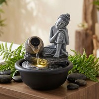 Tischbrunnen Buddha Zimmerbrunnen Asia Deko Springbrunnen Schwarz Led H 19 Cm