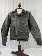 VTG L Black Motorcycle Excelled Biker Leather Jacket Worn Patina Y2K Rugged