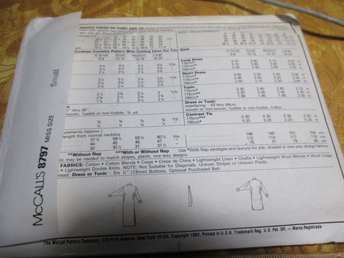 McCall's Misses Dress Tunic Sewing Pattern sz Small 8797 - NEW FOLDED 1980s 1982 - Picture 5 of 6