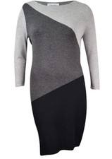 New Calvin Klein Womens Colorblock Boat Neck Swrater Dress L
