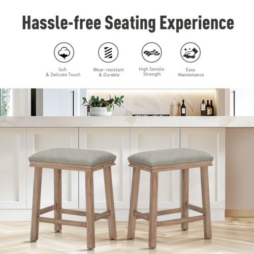 24'' Bar Stools Upholstered Counter Height Barstool for Kitchen Counter Gray - Picture 5 of 8