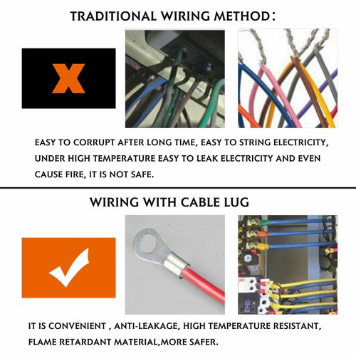 Extremos de cable de batería, lengüetas, terminales de anillo, conectores, cobre puro chapado en lata - Imagen 10 de 10