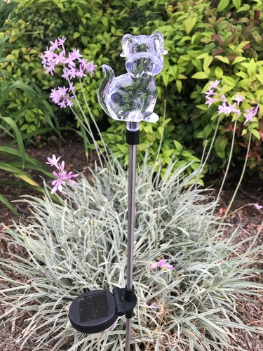 Set of 2 Garden Decoration Clear Acrylic Dog Solar Stick Color Change Light - Picture 1 of 1