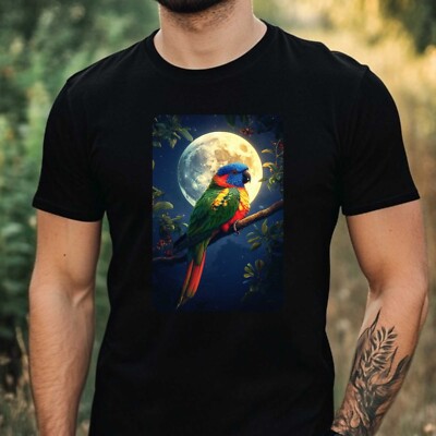 Herren T-Shirt Regenbogenlori bei Vollmond Motiv Baumwolle Größe XS bis 5XL