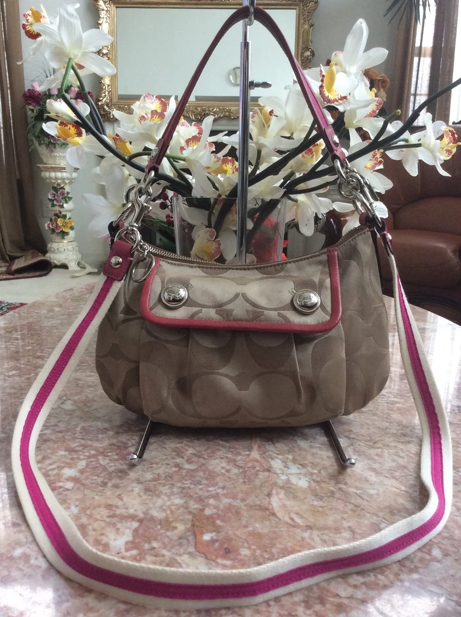 Coach Poppy Khaki Pink Signature Cross body Shoulder Handbag