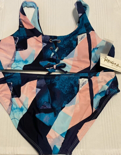 RAISINS GIRLS 2PC Swimsuit Newport Lace-Up Bikini J740819 Multi Color NEW Sz 16 - Picture 12 of 13