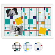 ArtToFrames Custom Cork Bulletin Board Mid Century Framed in Satin White Frame