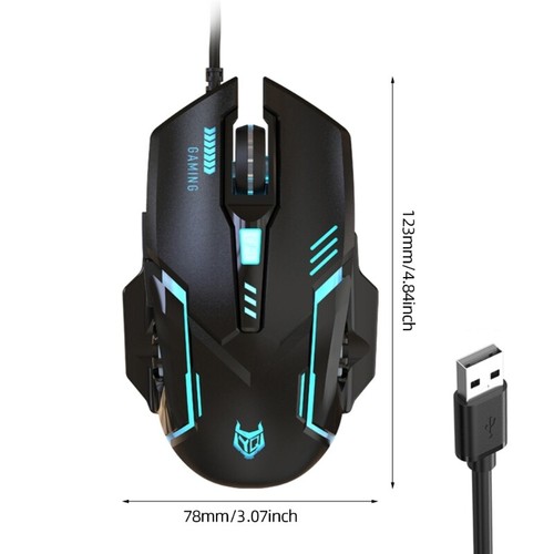Corded Gaming Mouse 3600 DPI Adjustable RGB Backlit Modes Ergonomic Lightweight - Picture 8 of 8