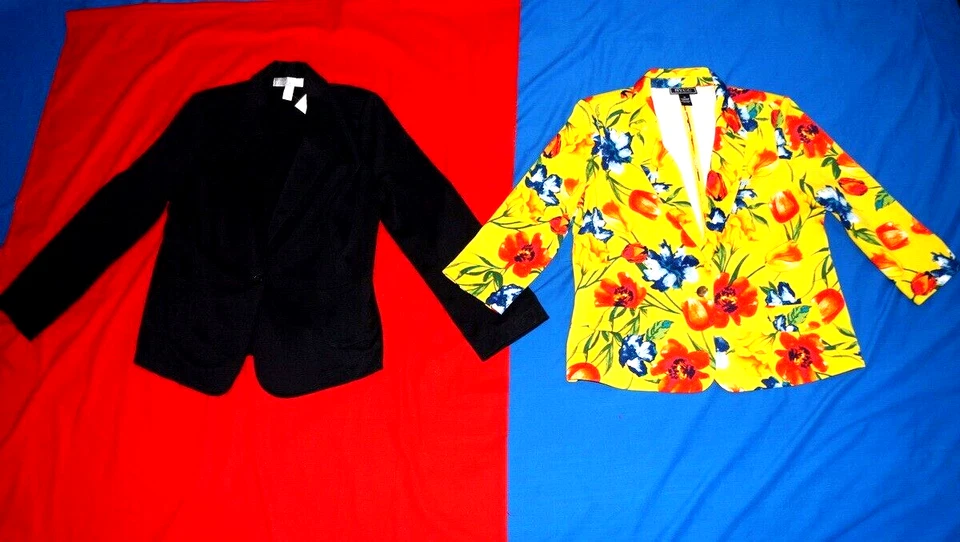 Lote de 2 Blazers Kelly Renee 1X Negro Nuevo con Etiquetas, NYCC XL Amarillo Floral Usado Foto 2 de 4