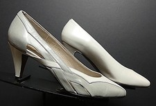 Vintage Women's Sesto Meucci Italy Grey/White Leather Pierced Classic Pumps 5.5M