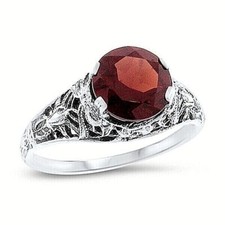 GENUINE GARNET 925 STERLING SILVER DECO ANTIQUE STYLE FILIGREE RING     975Z