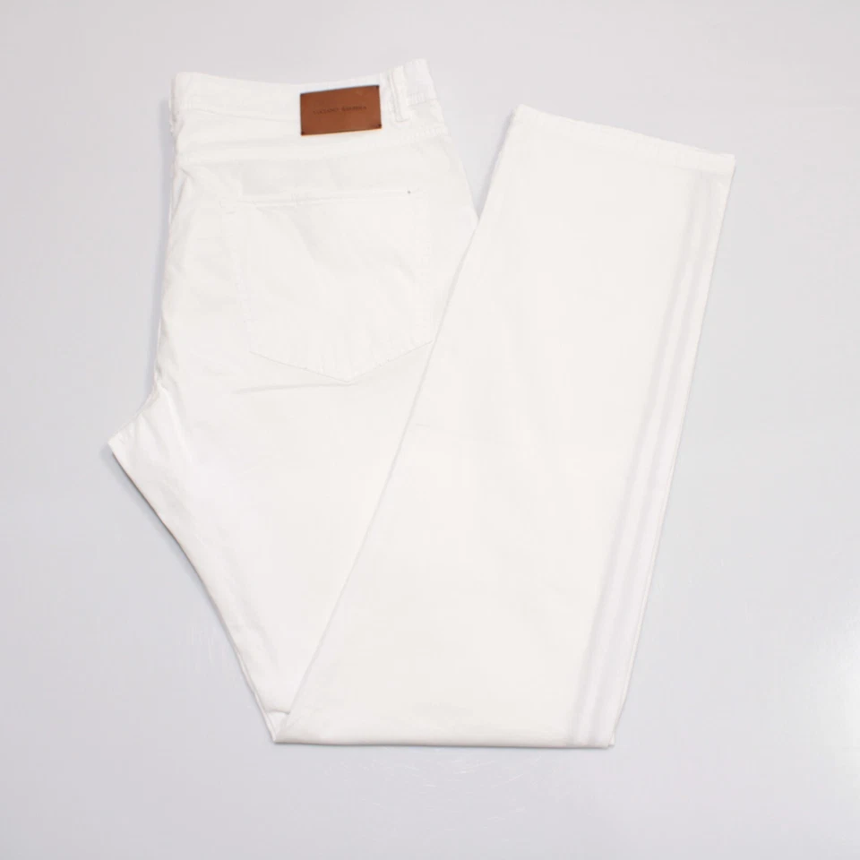 Pantalones Luciano Barbera NUEVOS CON ETIQUETAS 5 Bolsillos Corte Jean Talla 54 (US 38) en Blanco 100% Algodón Foto 2 de 4