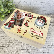 For Cousin Wooden Personalised Photo Christmas Hamper Gift Box