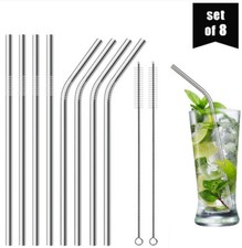 Stainless Steel Straws,Reusable Metal Curved Drinking 4 Straight +4 Bent + Brush