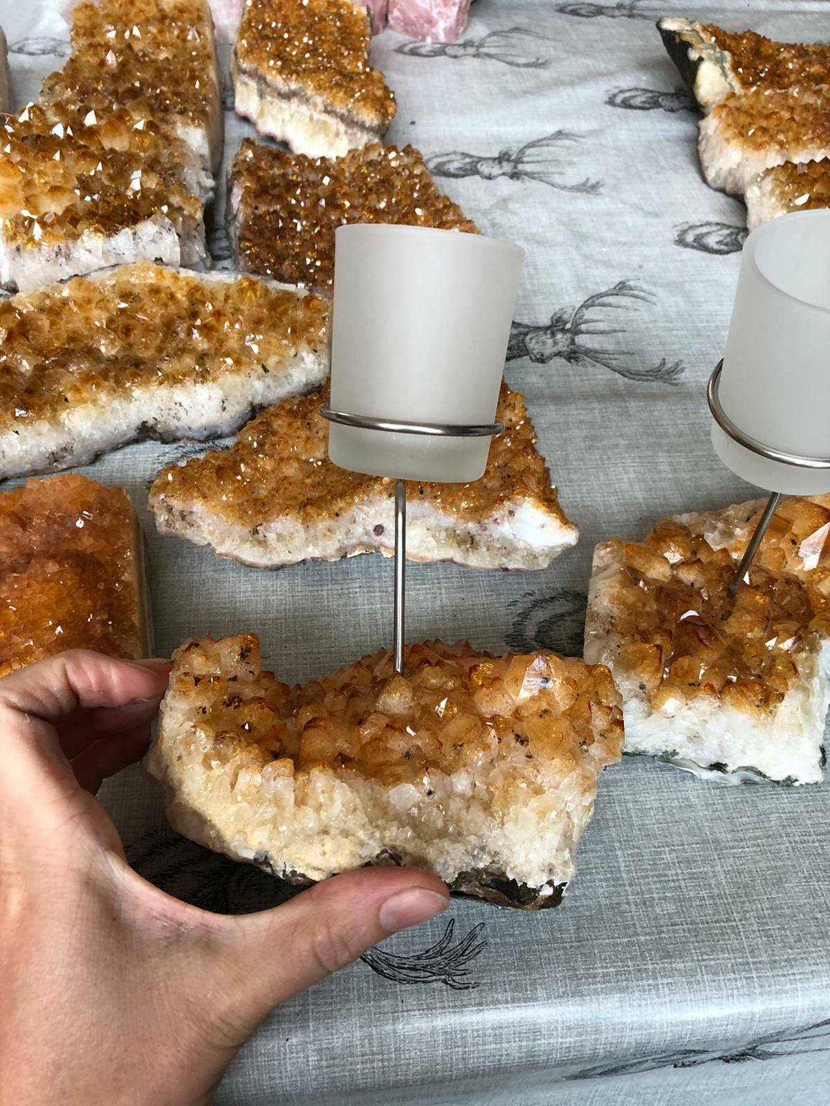Premium A Grade Citrine Cluster Druzy Candle / 1 Cup Tealight Holders 750g