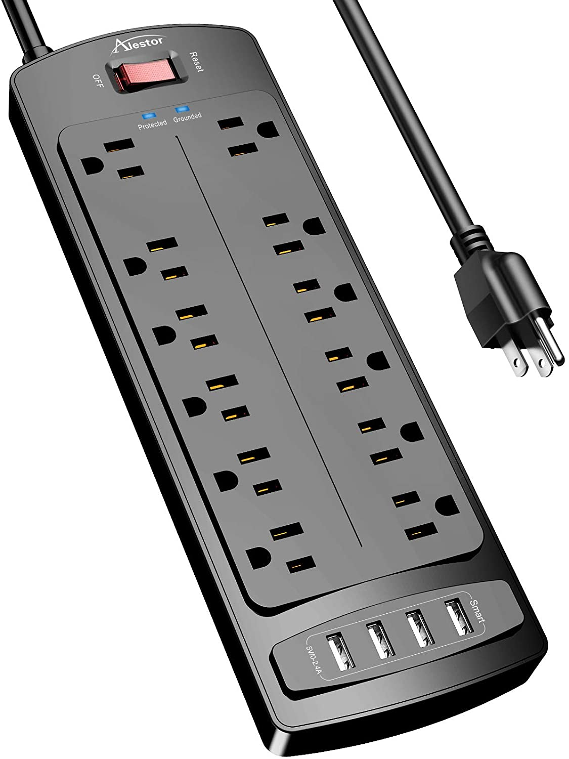 Power Strip,  Surge Protector with 12 Outlets and 4 USB Ports, 6 Feet Extension