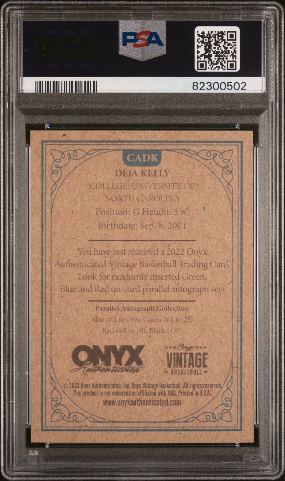 2023 Onyx Competitors AUTO Blue Ink /150 DEJA KELLY North Carolina Heels PSA 9 view 2