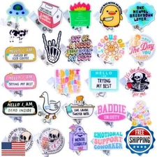 YJ PREMIUMS 24PC Funny Cute Badge Reel Bulk Clip Holder Retractable Fun Cool 