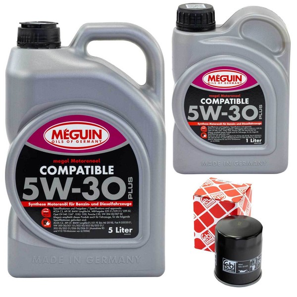 MotoröL Set SAE 5W-30 Plus Meguin 6 Liter + ÖLfilter FüR Mitsubishi ASX Nissan-image