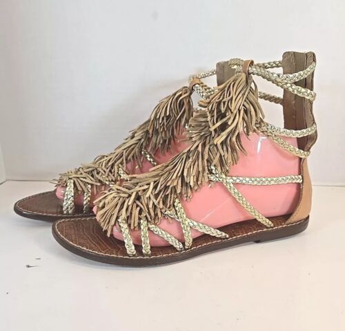 Sam Edelman Gisela Fringed Metallic Leather Gladiator Sandals Size 8.5M