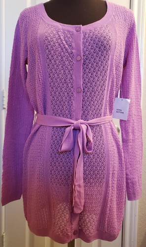 MODA INTERNATIONAL Cardigan, Open Weave, Mauve, Medium