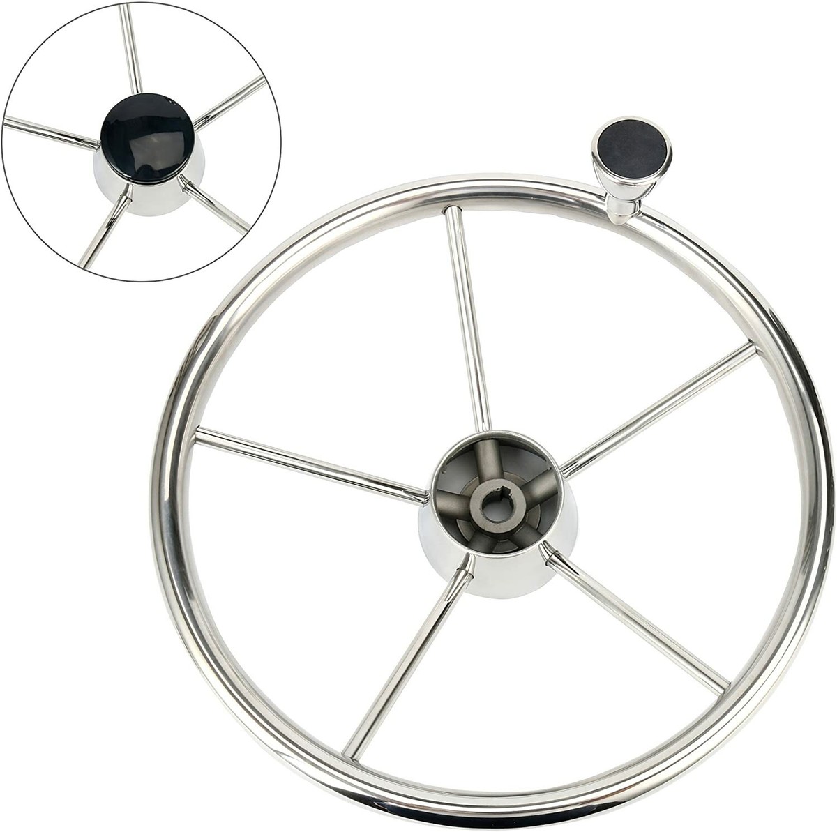 5-Spoke 13-1/2'' Stainless Boat Steering Wheel Destroyer Style