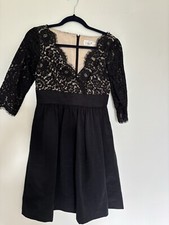 Eliza J Lace & Faille Black Dress Fit & Flare Cocktail 3/4 Sleeve Size 2