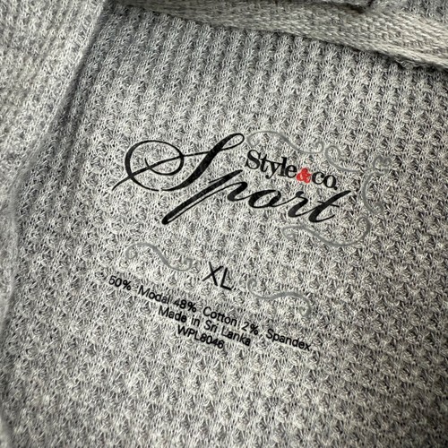 Style & Co womens XL light grey hoodie waffle knit thermal zip roll tab sleeve - Picture 7 of 14