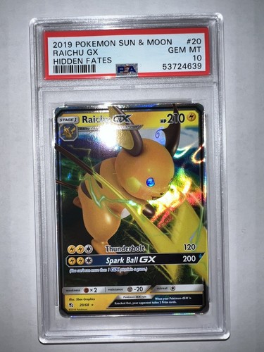 Pokemon Hidden Fates Raichu GX Karte #20/68 *EDELSTEIN NEUWERTIG PSA 10*