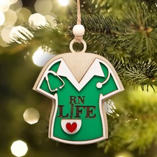 Scrubs RN Nurse Christmas Ornament Wooden Ornament Stethoscope Healthcare Worker