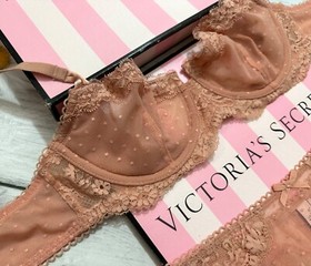 Victoria's Secret Dream Angels Wicked Unlined Bra Thong Set Dot Cafe Creme