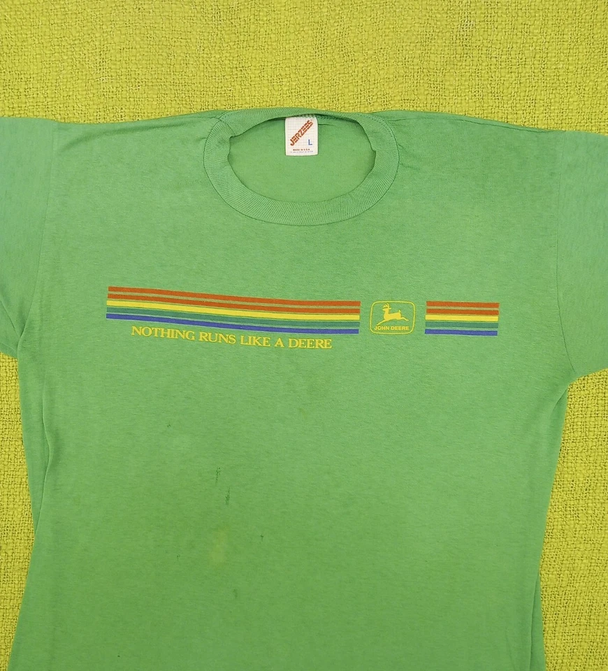 Camiseta vintage de los años 80 a rayas arcoíris John Deere Large Foto 2 de 4