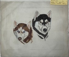 Hand-Painted TWO HUSKY DOGS Dog Needlepoint Canvas 16" x 12" on 14 mesh