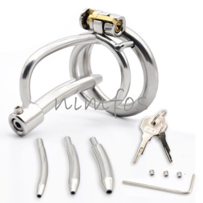 Stainless Steel Male Tube Sounding Chastity Devices Cage Plug Ring Lock