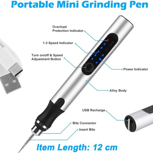 Set Electric Engraving Pen Cordless Carving Pen Rechargeable Micro Engraver Tool - Picture 10 of 20