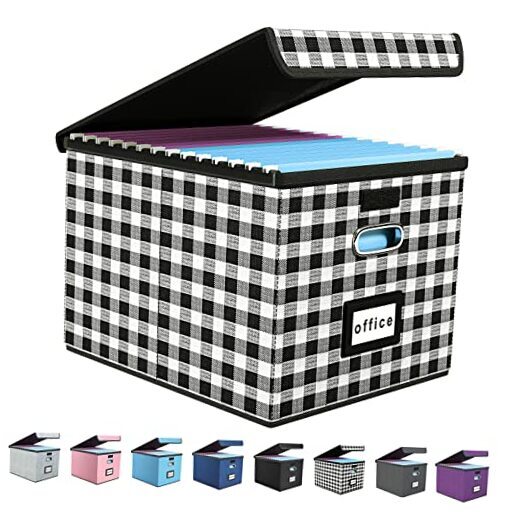 Collapsible File Storage Box 1-Pack Black White Lattice Design No Folders
